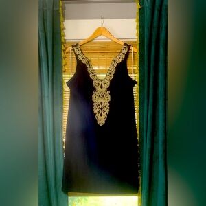 EUC Lilly Pulitzer Vallie Shift Dress Navy Gold Women’s 12